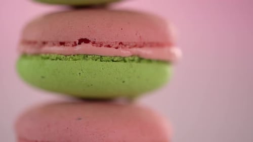 Colorful Macarons Stacked in Close Up