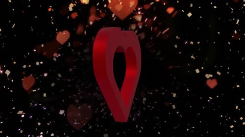 Rotating Red 3D Heart with Falling Confetti and Bokeh Background