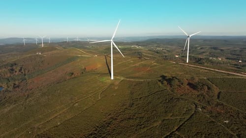Aerial View Of Wind Turbines At Fontesilva Wind Farm.