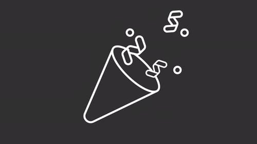 Confetti popper white line art animated icon. Motion graphic animation happy new year themed