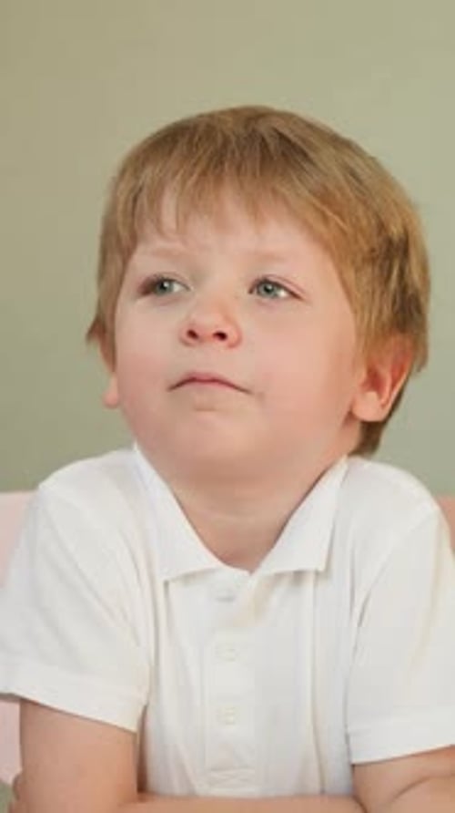 Thoughtful Blond Haired Boy Posing Indoors