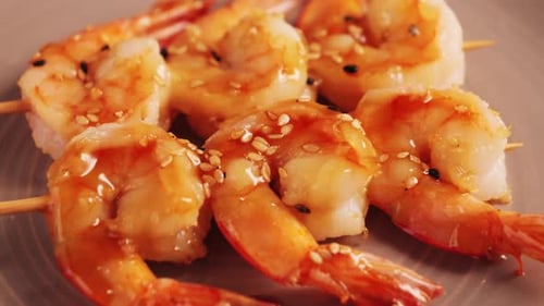 Grilled Shrimp Skewers with Sesame Seeds