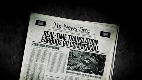 Animated Retro Newspaper Headline on Technology and AI