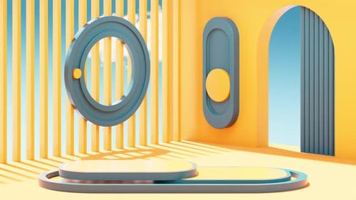 Abstract geometric architecture and empty stage, geometric figure, indoor light and shadow.