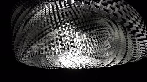 Silberne abstrakte Rotation kubischer Ringe im Hintergrund, VJ Loop in 4K