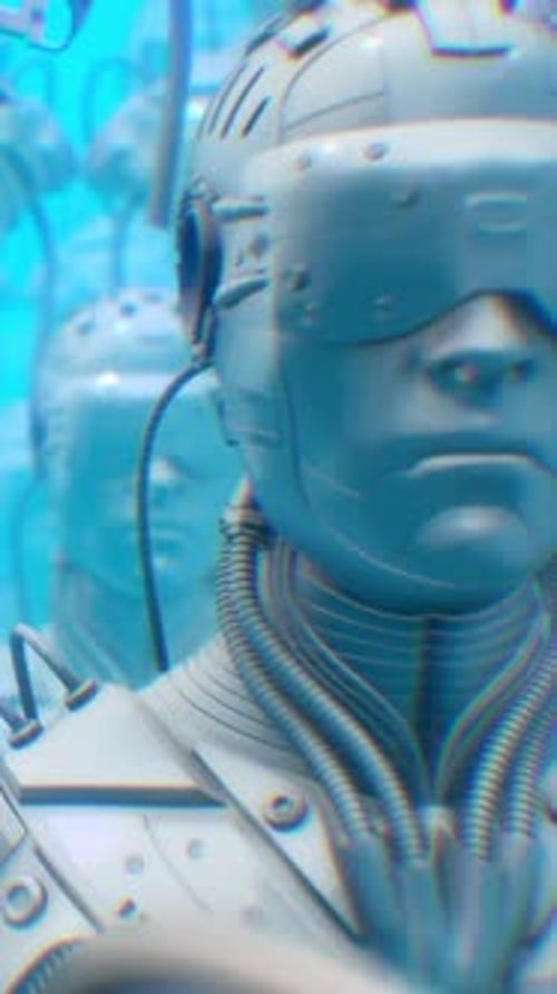 Futuristic Cyborg Head with VR Headset Animation