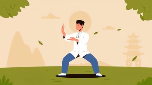 Homme pratiquant le Tai Chi, pleine conscience, paix intérieure, équilibre, flux d'énergie calme, arts martiaux