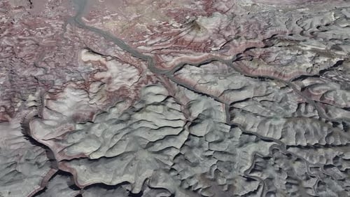 Aerial view of dry riverbed and landscape, United States.