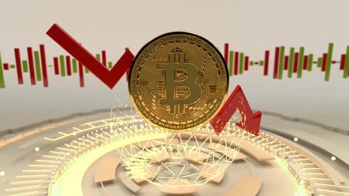 Golden Bitcoin Coin Animated Financial Market Decline