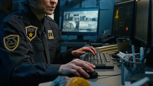 Closeup Dispatcher at Police Station Hand Using Mouse Operating Computer