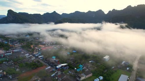 Drone flying over Phang Nga city in the tropical forest