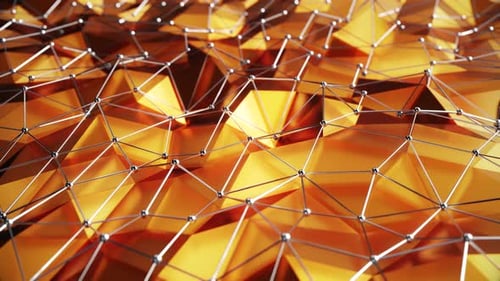 Background of moving golden triangles. Infinitely looped animation