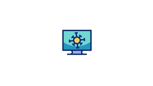 Animated Flat Design Computer Monitor Virus Scan Solution Icon