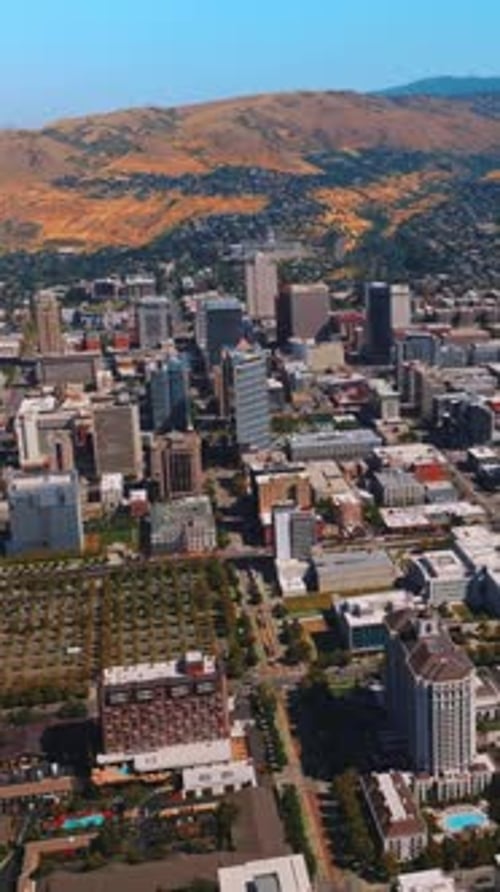 Square districts of sunny Salt Lake City at daytime. Lovely view of beautiful American city