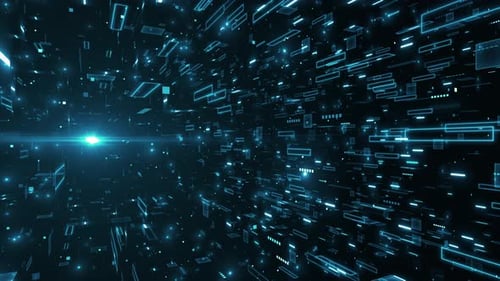 High Tech Virtual Reality Grid with Moving Cyber Data Blocks and Neon Elements Background Loop