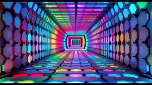 Vibrant Futuristic Hexagon Lights Tunnel Loop