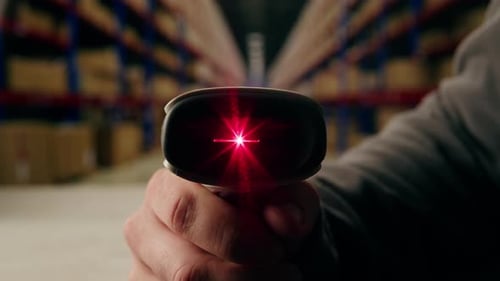 Scanner Scan Delivery Box in Storage Ecommerce Shop Man Packing Goods and Clothes Second Hand