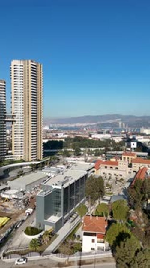Vertical Aerial View of Modern Buildings and Cityscape in Izmir, Turkey