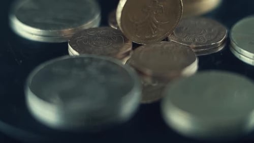 video of vintage rare coins, retro money edition, old gold, on a 360 rotating stand, 120 fps slow mo