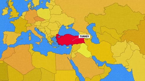 Animated World Map Zoom and Turkey Country Highlight