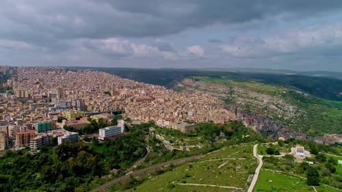Fascinating hilltop city of Ragusa, Sicily, Italy; aerial view