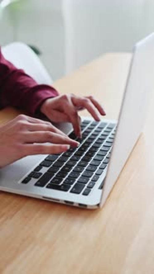 Professional Woman Remote Worker Typing Fast on Laptop Computer at Home Office