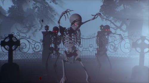 Attacking Skeletons at Night in the Cemetery Skeletons with