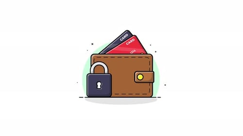 4k Wallet with Bank Card and Lock. Financial Security Concept Animation Video