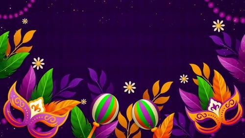 Mardi Gras Celebration with Festive Masks and Colorful Feathers