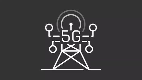 Animated 5G Cell Tower Line Icon with Signal Waves