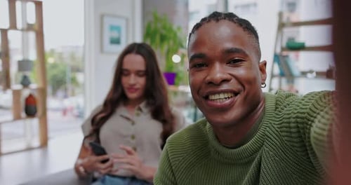 Smiling Couple Smiling and Posing for Video Chat