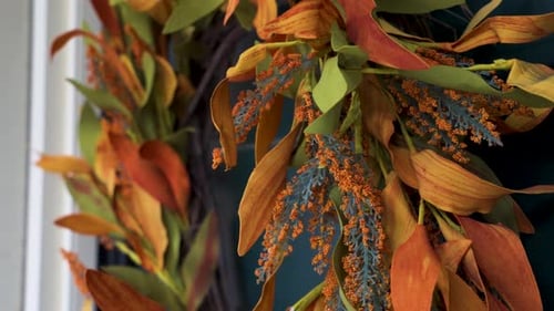 ECU look at a complex autumn themed wreath.