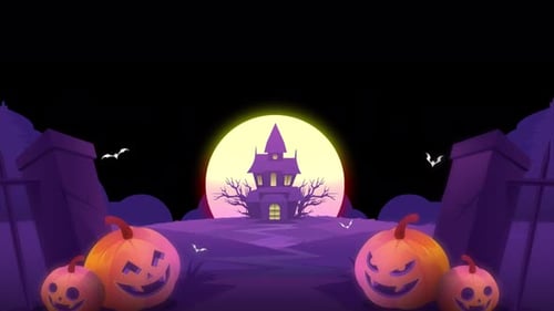 Halloween Pumpkins And Castle In The Graveyard On Alpha Channel 4K