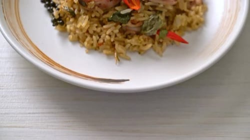 Delicious Squid Fried Rice Meal Close Up