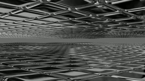 Fond de luxe avec un champ flottant de cubes chromés, reflet, exclusif, figures, rendu 3D
