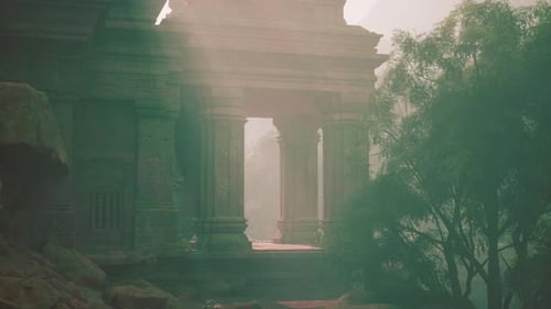 Ancient Stone Structure With Clock