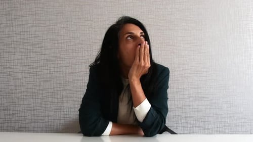 Sleepy Bored Woman Sit In Office