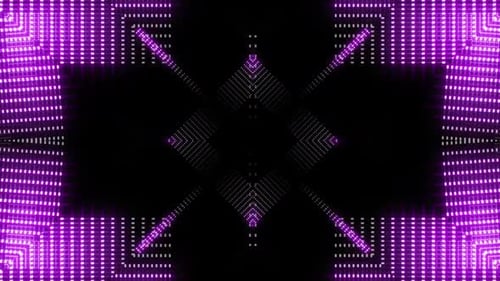 Vibrant purple lights pulsate in dynamic geometric patterns, creating energy
