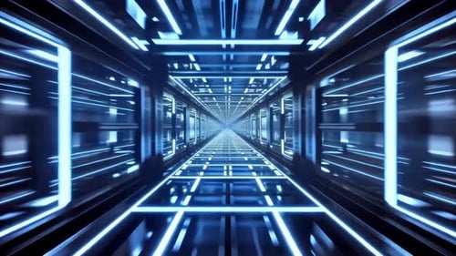 Futuristischer blauer Neon-Sci-Fi-Korridor-Bewegungsschleife