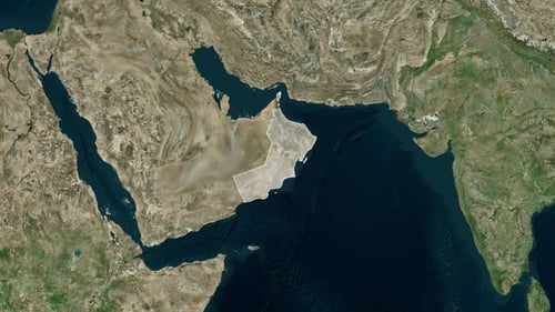 Earth Map Zoom to Oman Border Highlight Animation