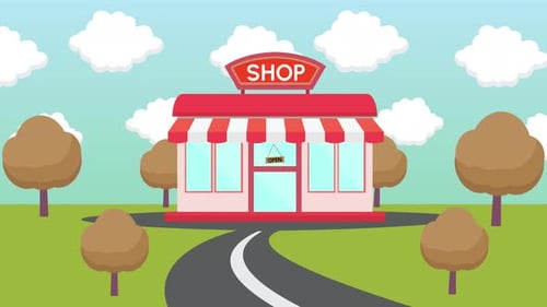 Open Shop on Road Store Animation