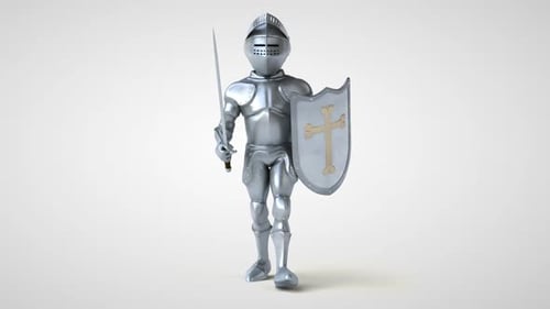 Animated 3D Knight Character Walking with Shield and Sword