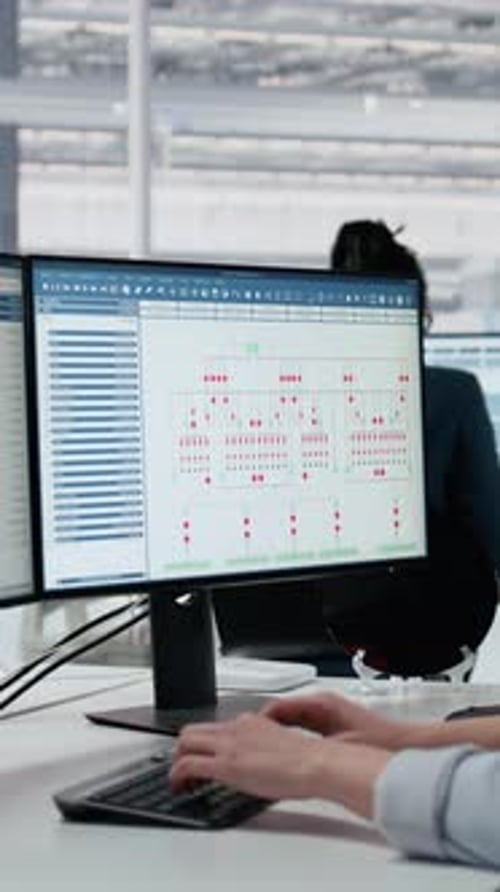 Vertical Video Close Up of Woman in Semiconductors Factory Office Analyzing PCB with Software