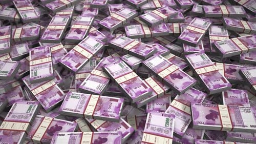 Falling Indian Rupee 2000 Banknotes Finance Animation
