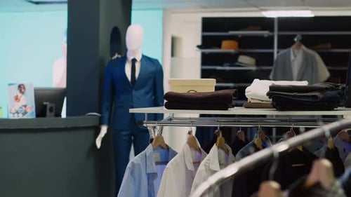 Empty Clothing Store with Casual and Formal Wear Design