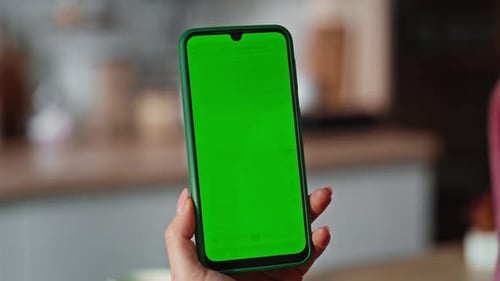 Cellphone User Scrolling Mockup Display Surfing Internet at Home Office Closeup