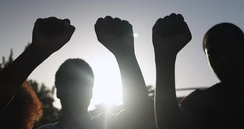Silhouetted Group Raises Fists in Solidarity
