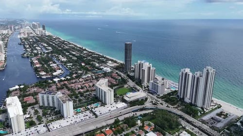 Aerial video over the view of Miami Beach, Miami, Florida, USA