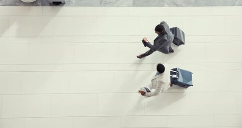 Airport top view, business people travel and walking for global journey