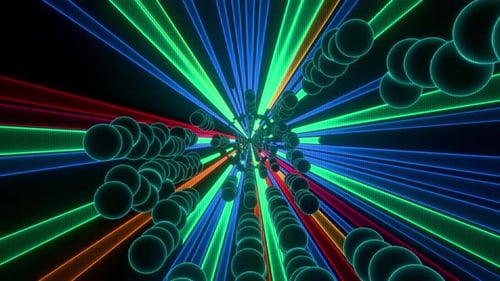 Abstract Digital Tunnel with Neon Lines and Glowing Spheres VJ Loop.